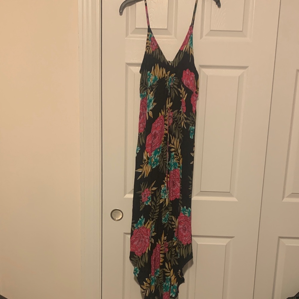 Billabong Black Dress with Pink and Blue Floral Design